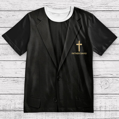 Father David T-Shirt With Cross And Suit Design