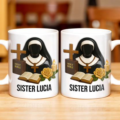 Customize Your Spiritual Coffee Mug With Icons Like Nun, Cross, And Rose