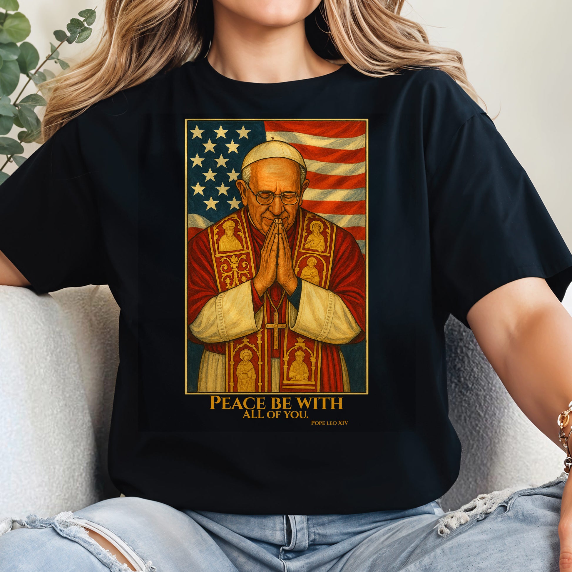 Peace Be With All Of You, Pope And American Flag