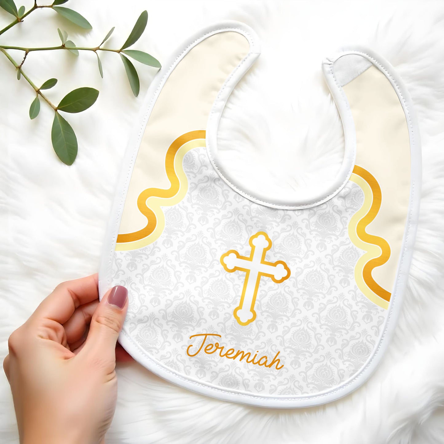 Cross and Wave Design Personalized Baby Bib