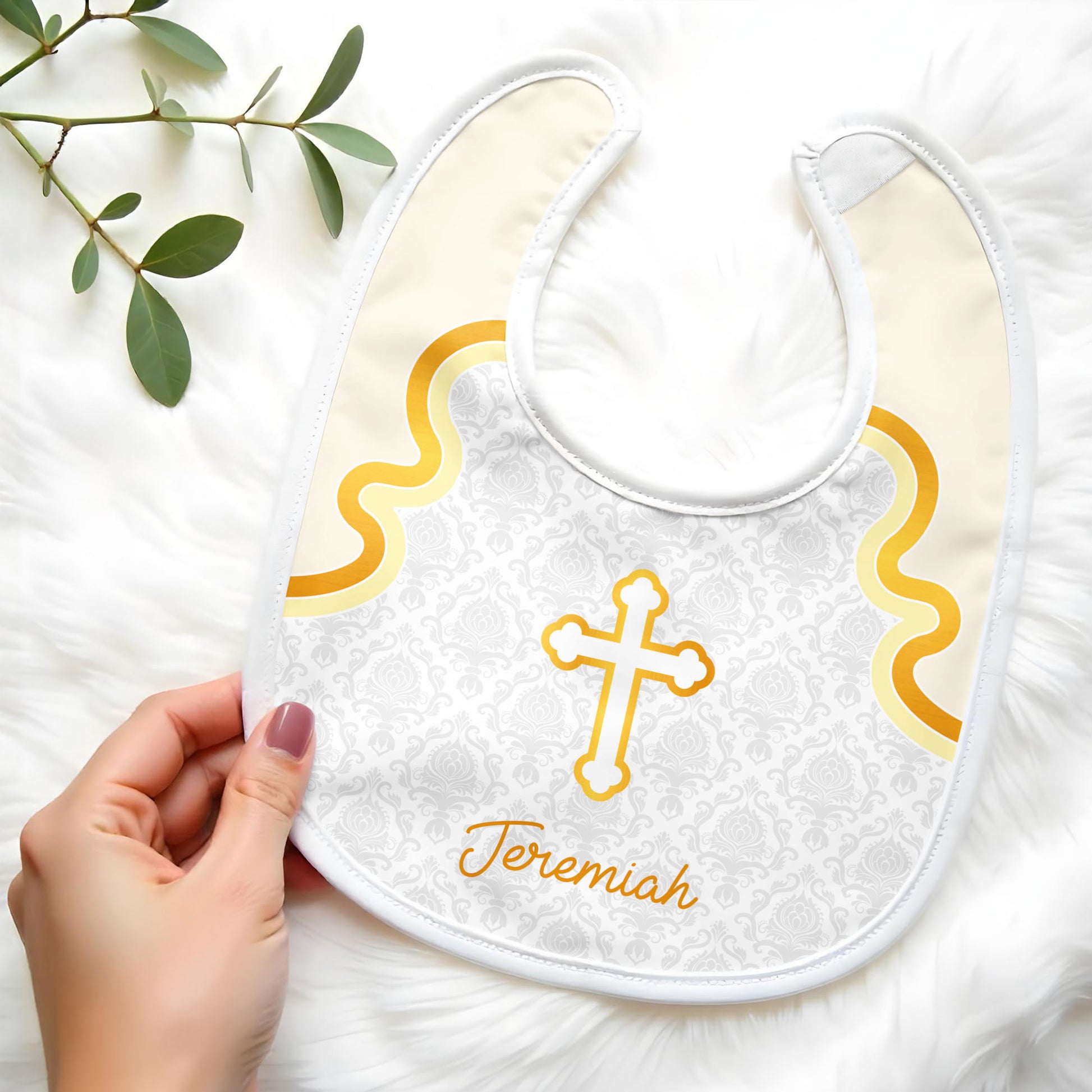Cross and Wave Design Personalized Baby Bib