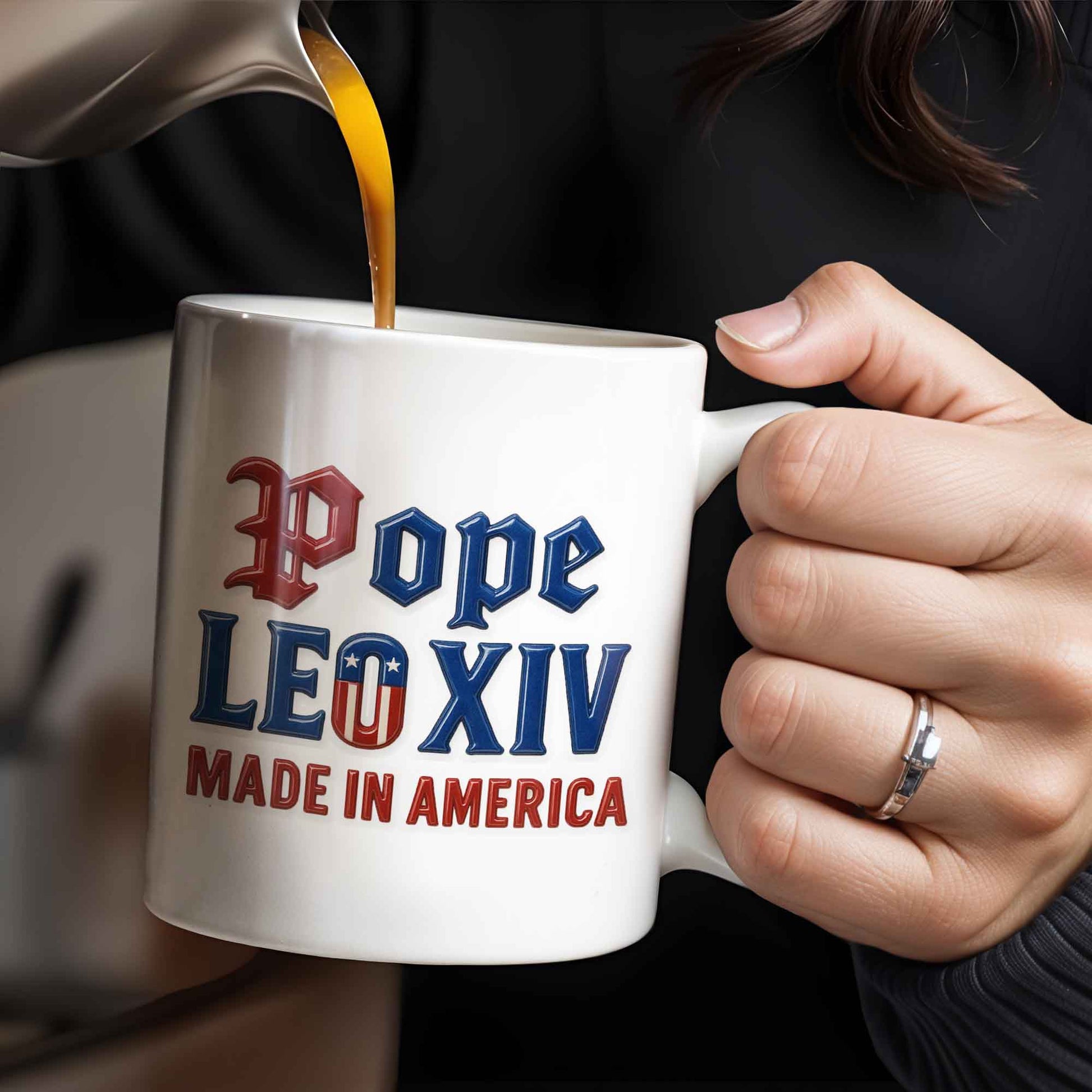 Pope Leo XIV Made In America, US Flag and Pope-themed Text