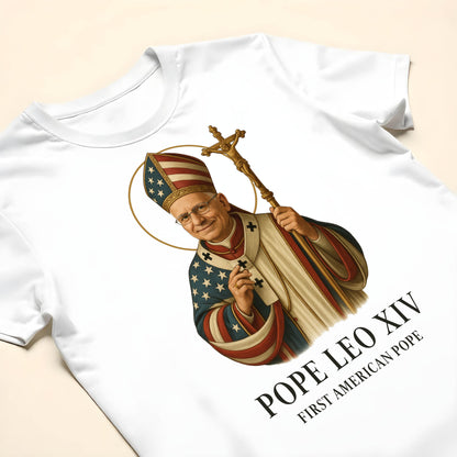 Pope Leo XIV, First American Pope, American Flag and Cross