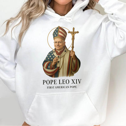 Pope Leo XIV, First American Pope, American Flag and Cross
