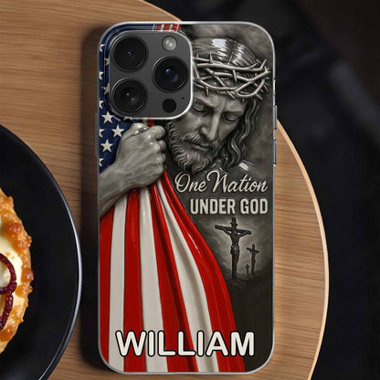One Nation Under God With Jesus And American Flag - Personalized Clear Phone Case - FTH088_PHC