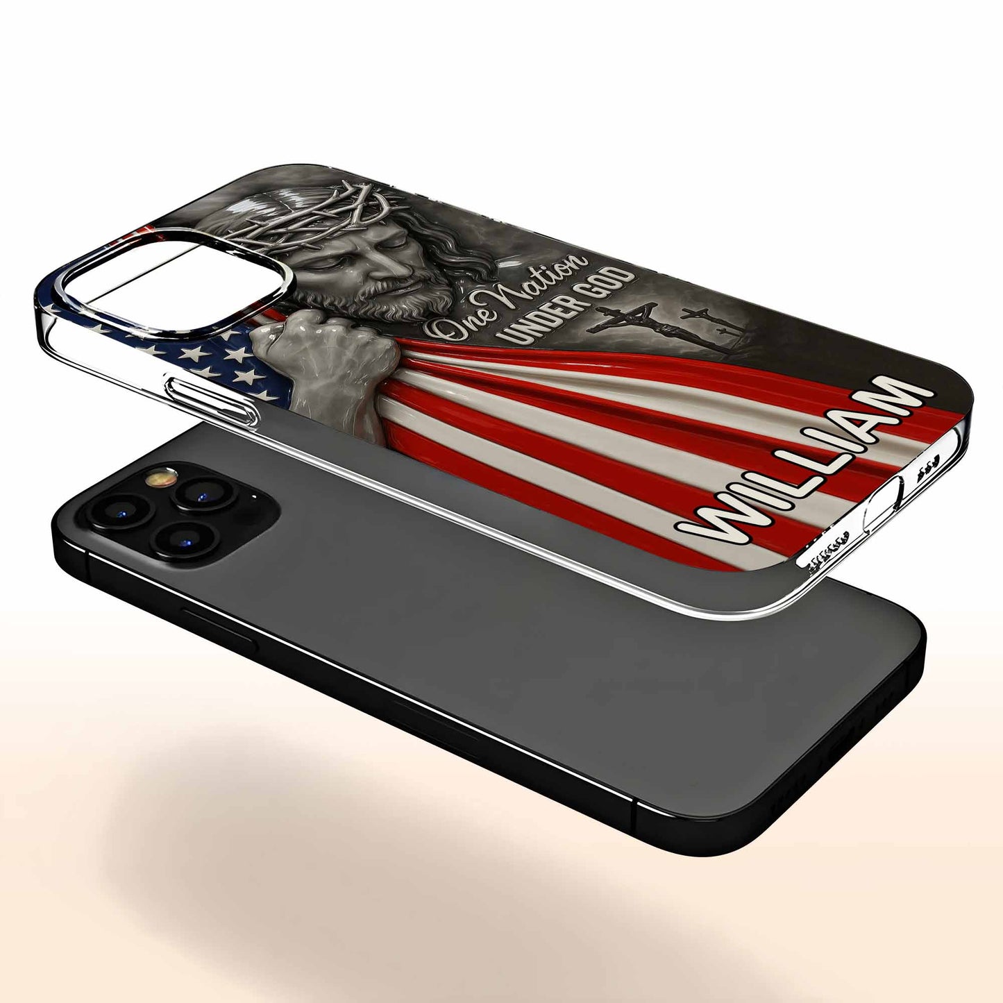One Nation Under God With Jesus And American Flag - Personalized Clear Phone Case - FTH088_PHC