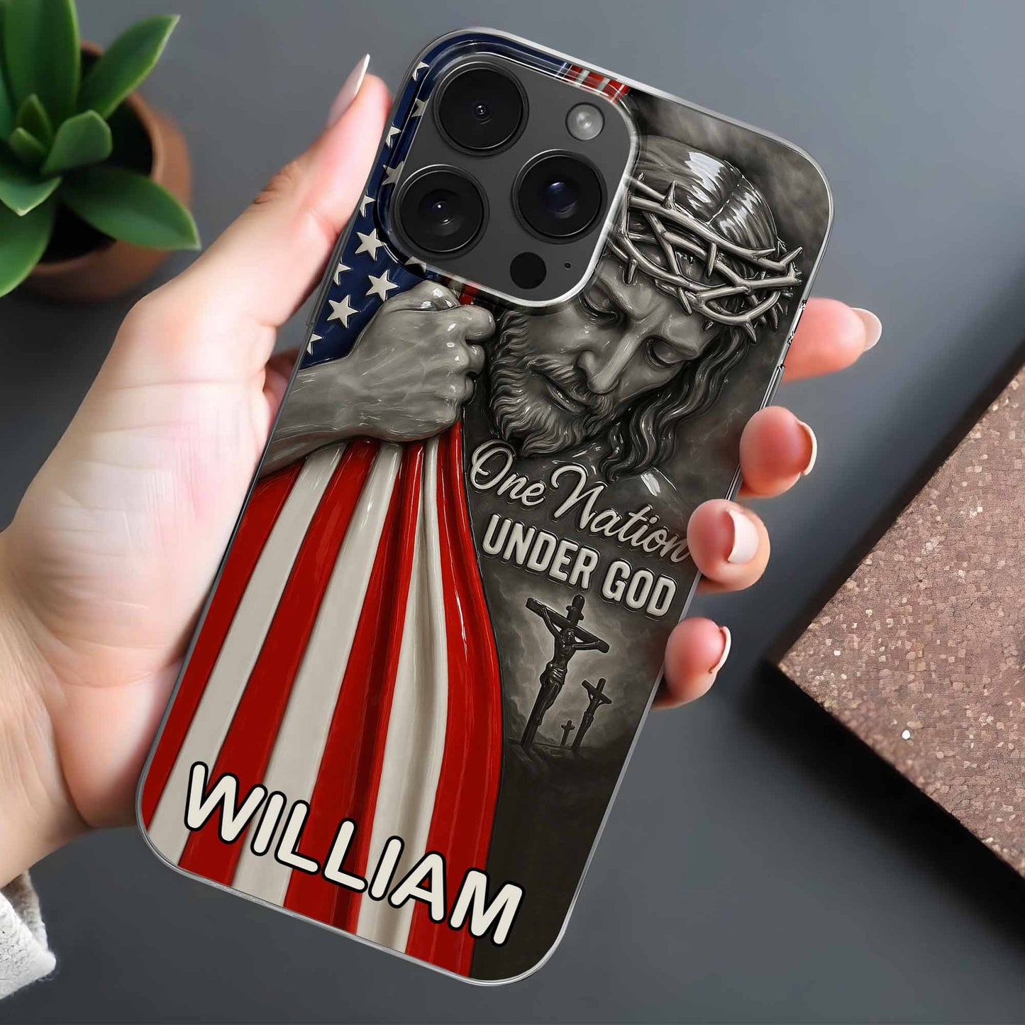 One Nation Under God With Jesus And American Flag - Personalized Clear Phone Case - FTH088_PHC