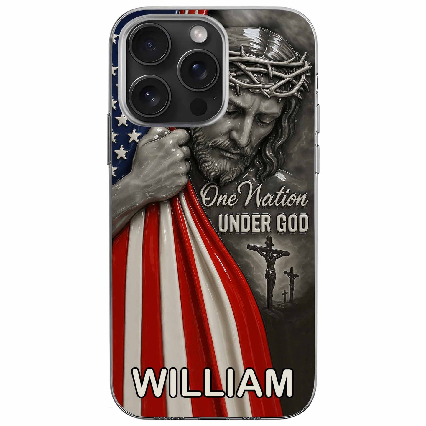 One Nation Under God With Jesus And American Flag - Personalized Clear Phone Case - FTH088_PHC