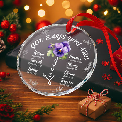 God Says You Are Loved, Pansy Flower Christian Ornament