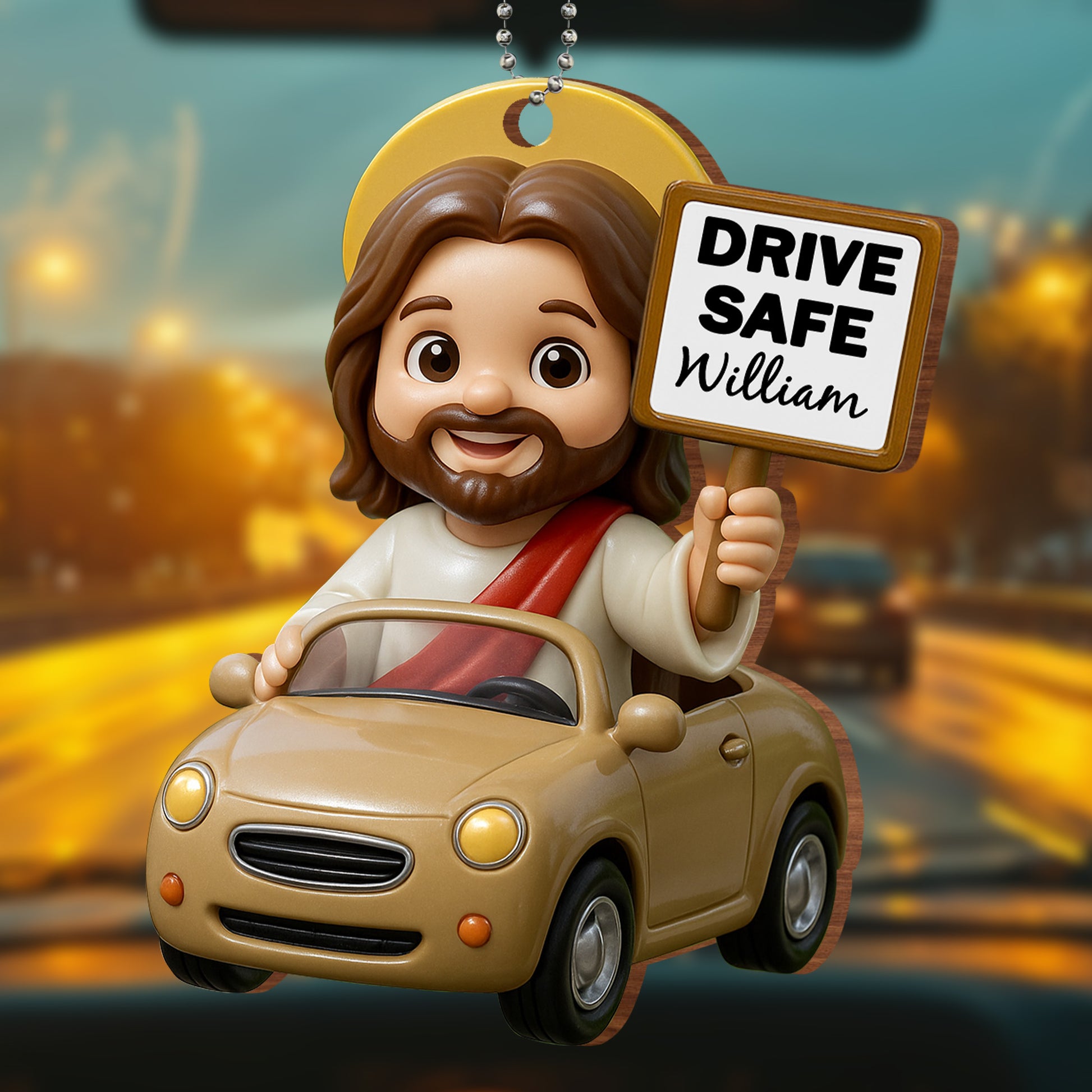 Drive Safe, Car And Jesus-Like Figure Ornament