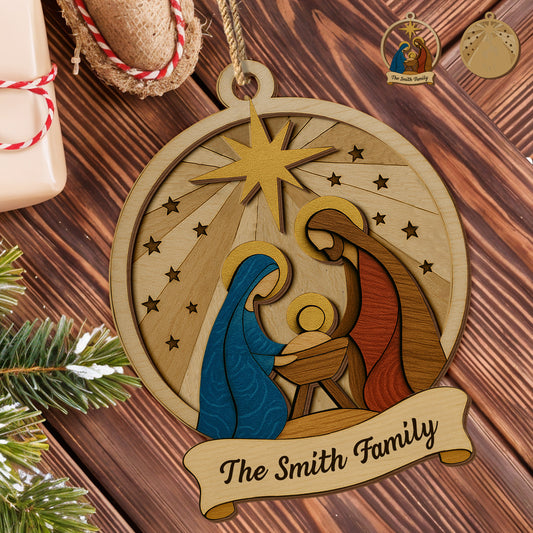 Beautiful Nativity Scene With Star And Religious Figures