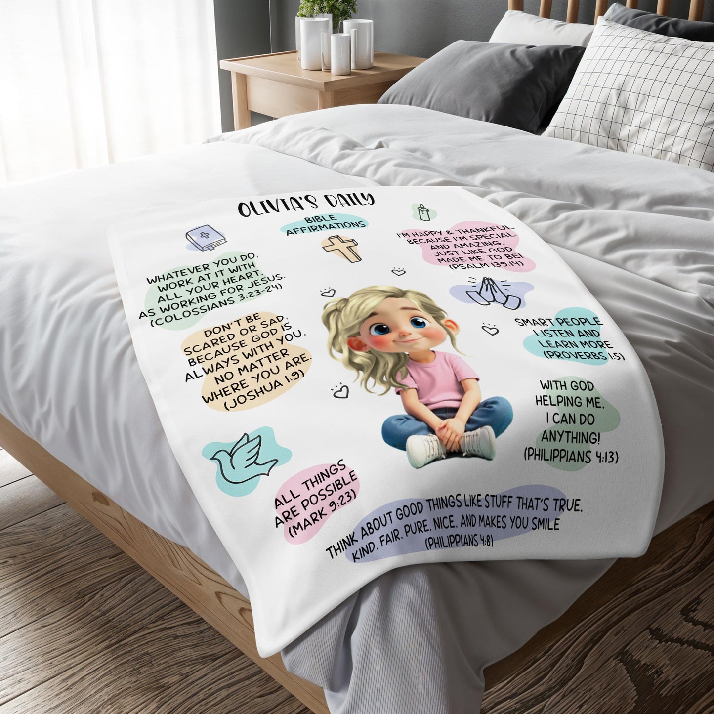 Bible Affirmations And Spiritual Verses With Lovely Girl Artwork