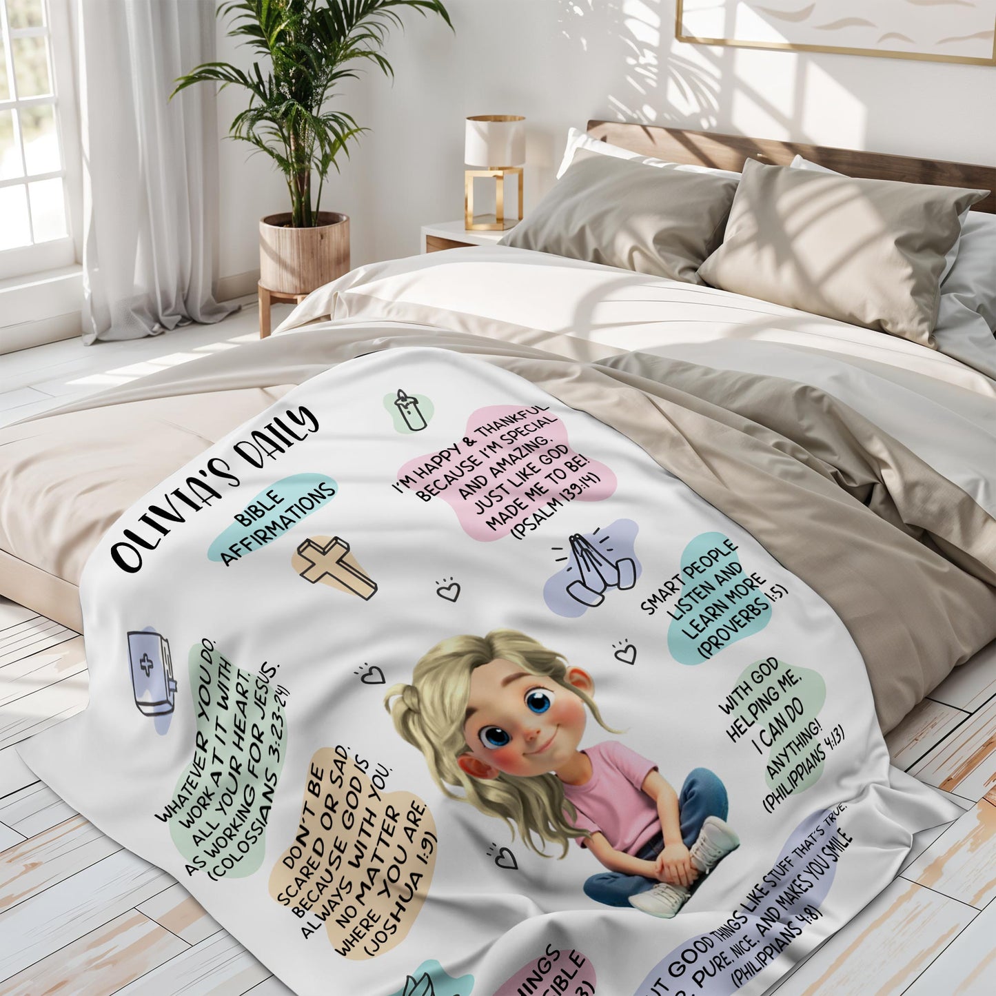 Bible Affirmations And Spiritual Verses With Lovely Girl Artwork