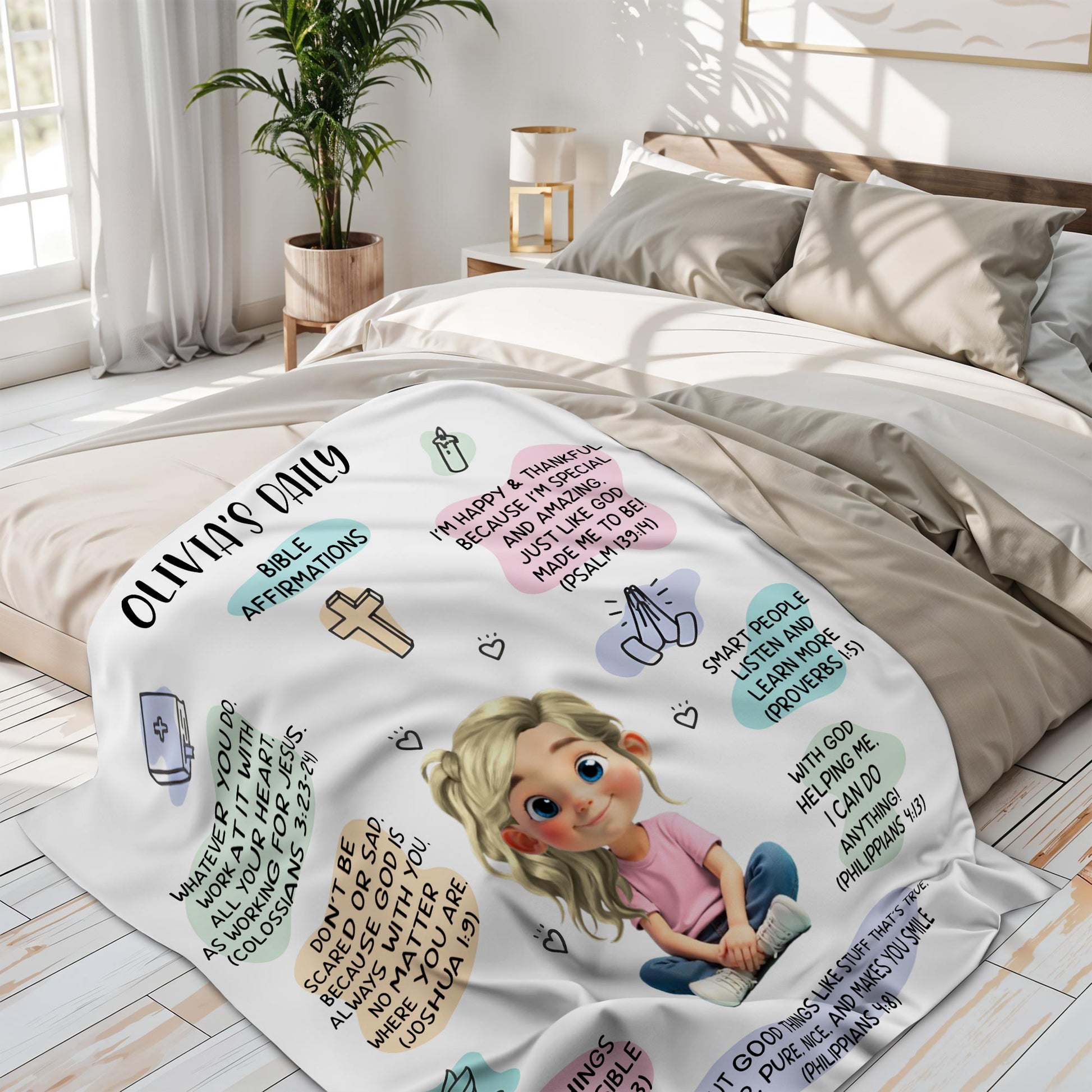 Bible Affirmations And Spiritual Verses With Lovely Girl Artwork