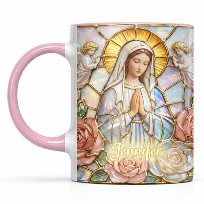 Personalized Religious Madonna Stained Glass and Roses Mug
