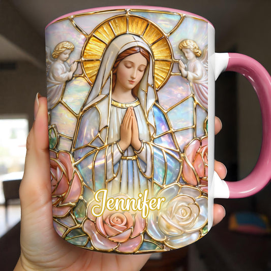 Personalized Religious Madonna Stained Glass and Roses Mug