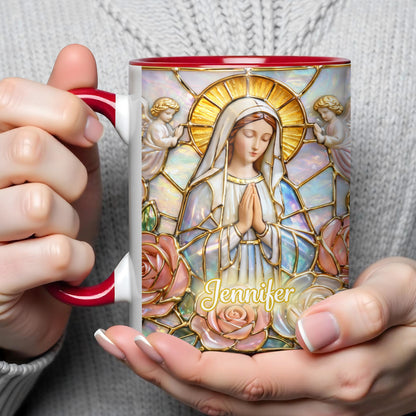 Personalized Religious Madonna Stained Glass and Roses Mug