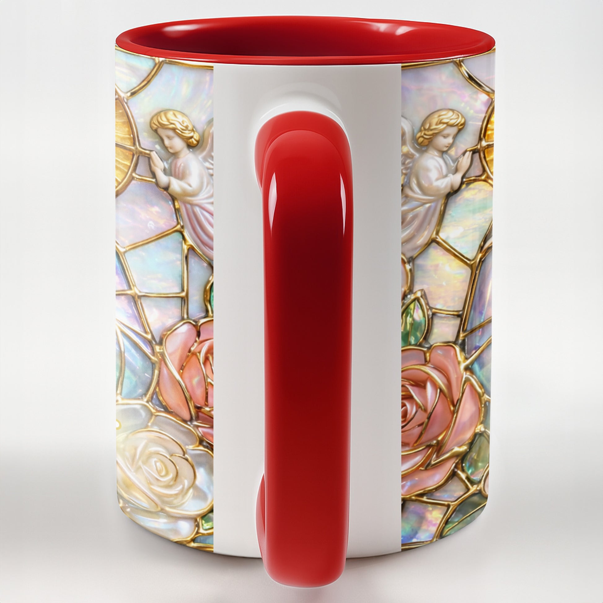 Personalized Religious Madonna Stained Glass and Roses Mug