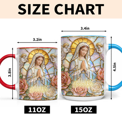 Personalized Religious Madonna Stained Glass and Roses Mug