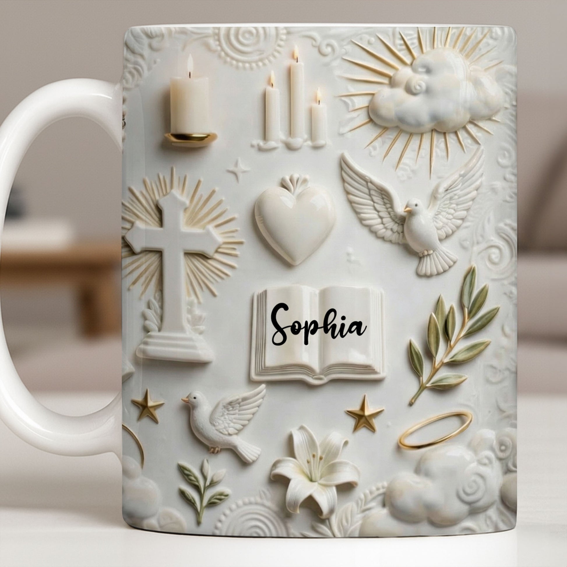 Celebrate Spirituality With Symbols Of Faith Including Cross And Dove