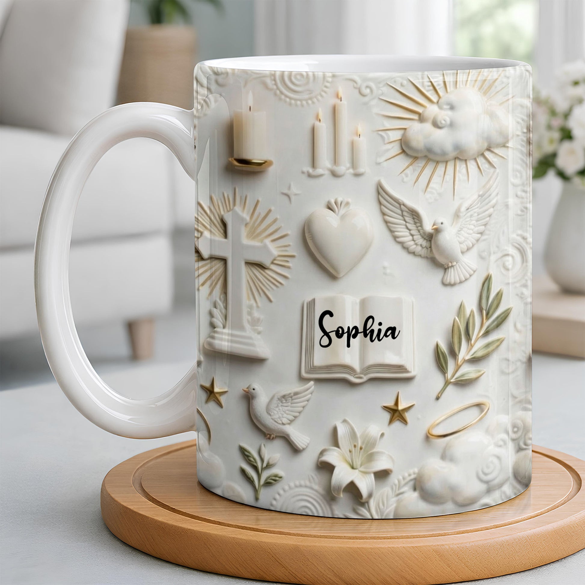 Celebrate Spirituality With Symbols Of Faith Including Cross And Dove