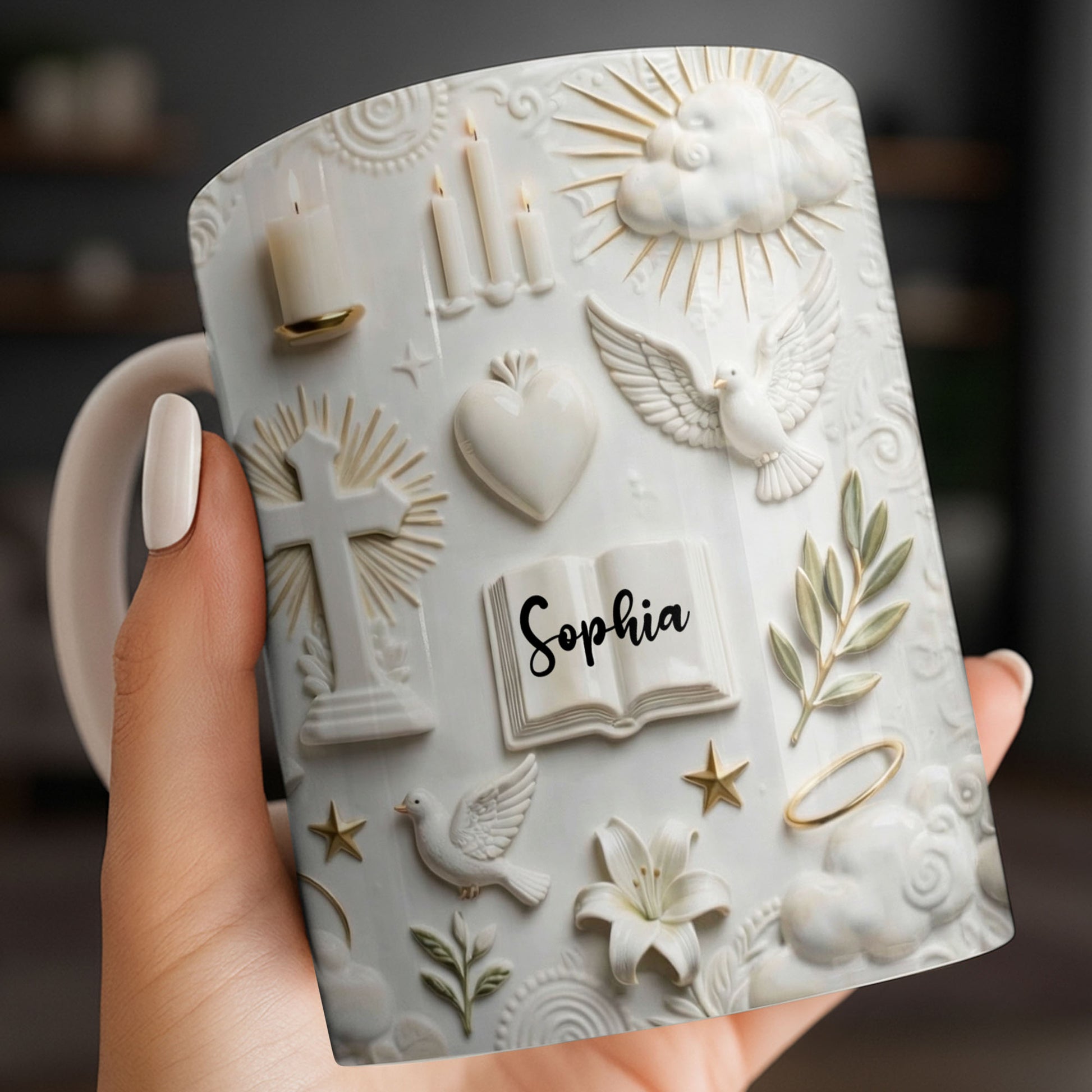 Celebrate Spirituality With Symbols Of Faith Including Cross And Dove