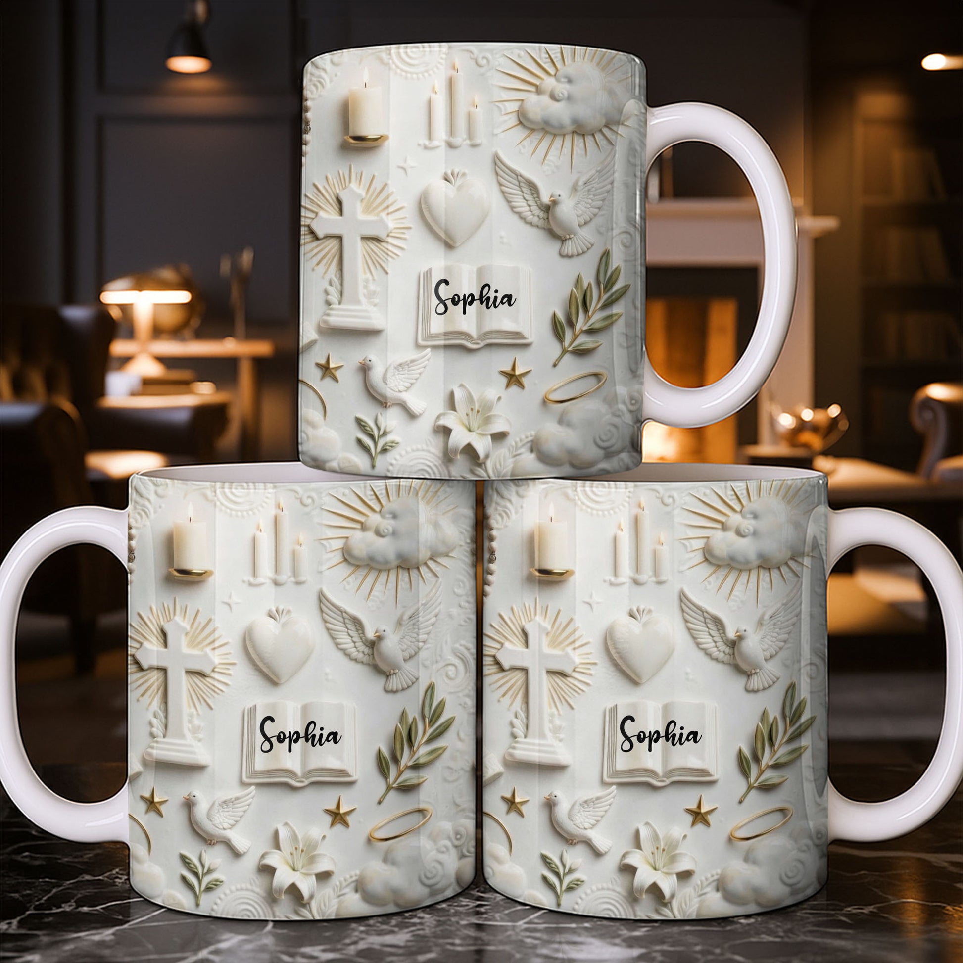 Celebrate Spirituality With Symbols Of Faith Including Cross And Dove