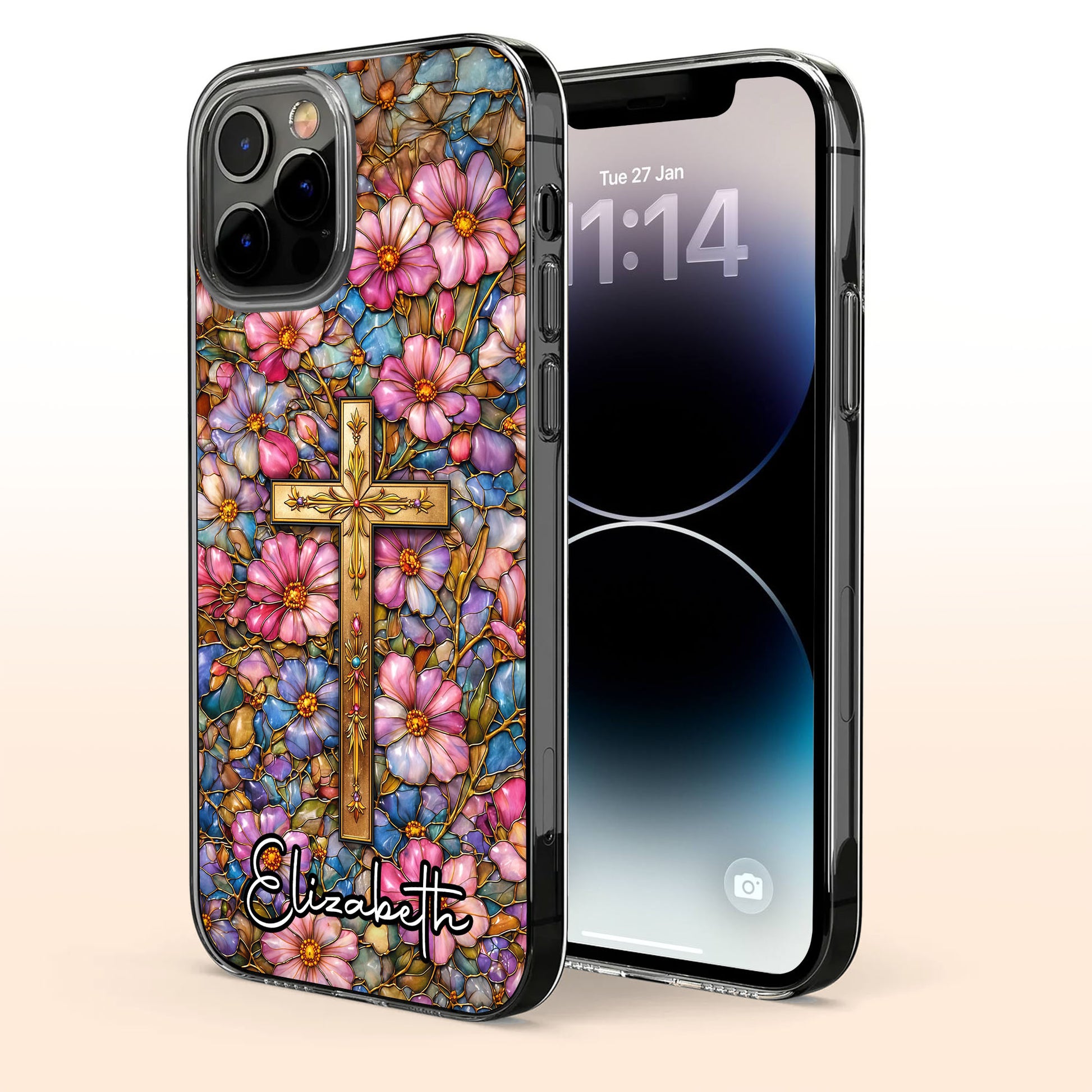 A Symbol Of Faith Surrounded By Stained Glass Flowers And Cross