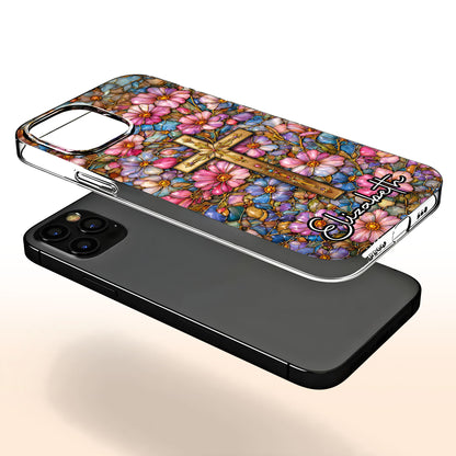 A Symbol Of Faith Surrounded By Stained Glass Flowers And Cross