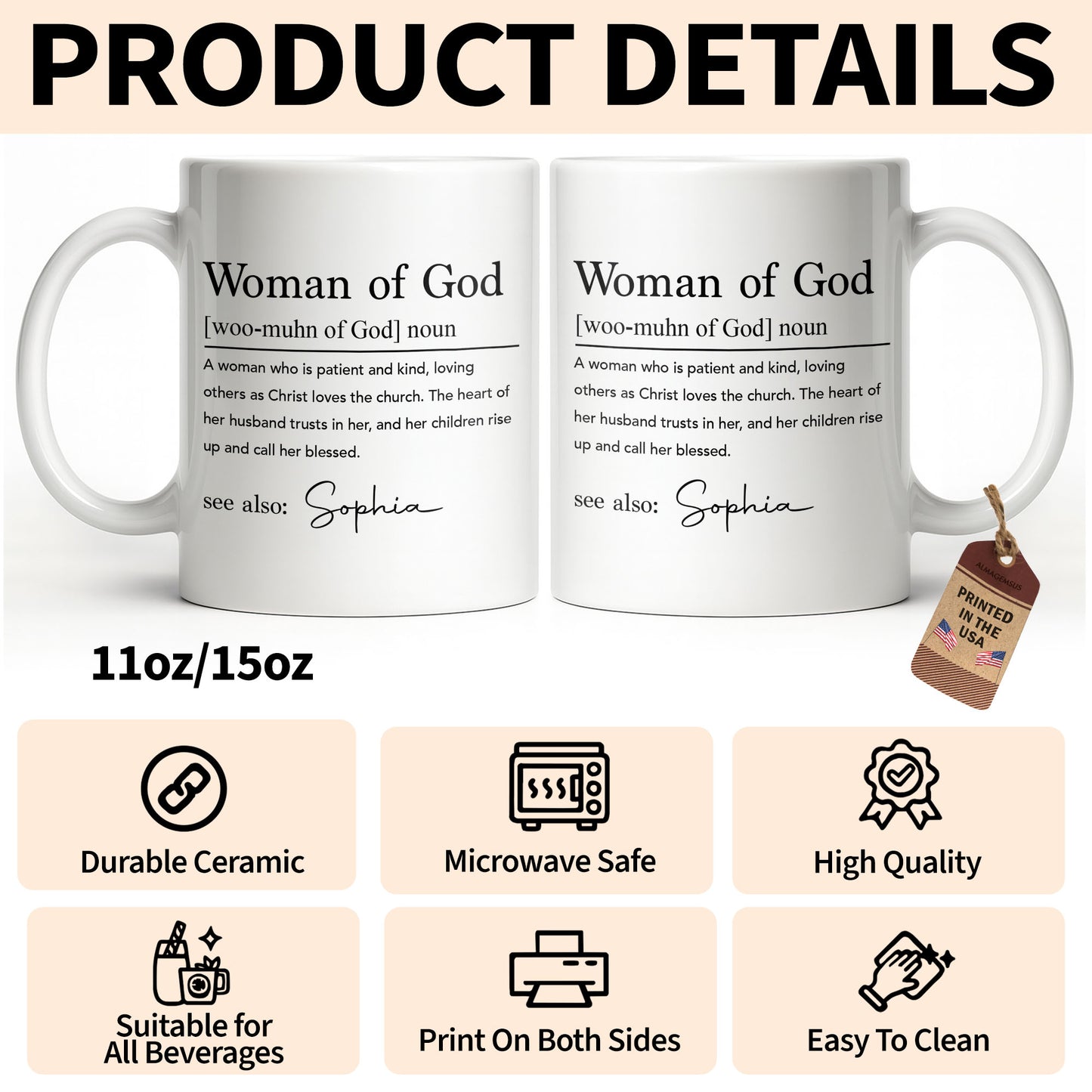 Woman Of God Dictionary Definition Custom Name Christian Verse - Personalized Custom Coffee Mug - FTH158_MG