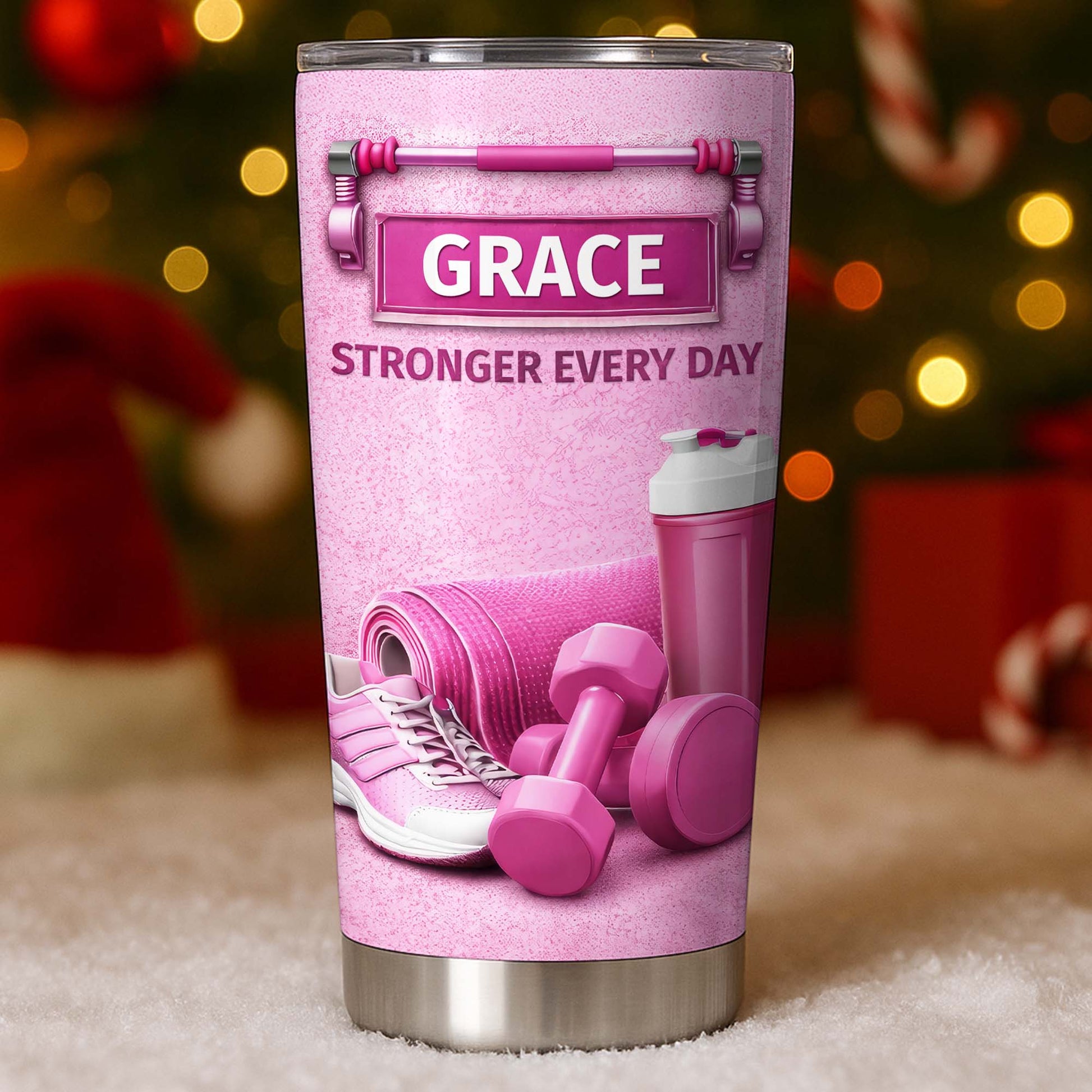 Stronger Every Day, Dumbbells, Water Bottle, Gym Shoes