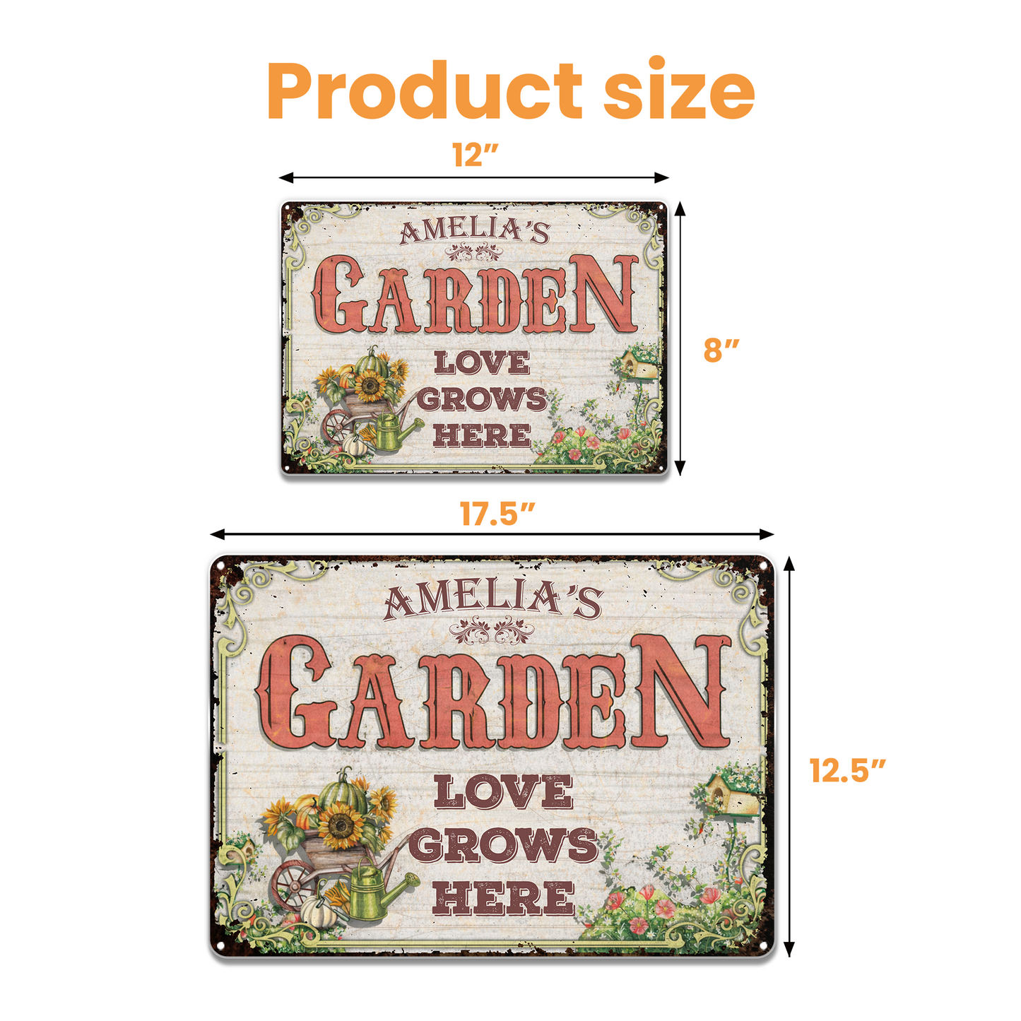 Love Grows Here With Sunflowers And Wheelbarrow - Personalized Metal Sign - GAR021_MSIGN