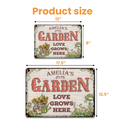Love Grows Here With Sunflowers And Wheelbarrow - Personalized Metal Sign - GAR021_MSIGN