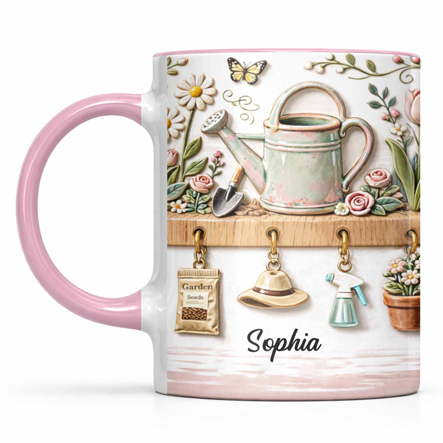 Personalized Mug With Watering Can And Flowers