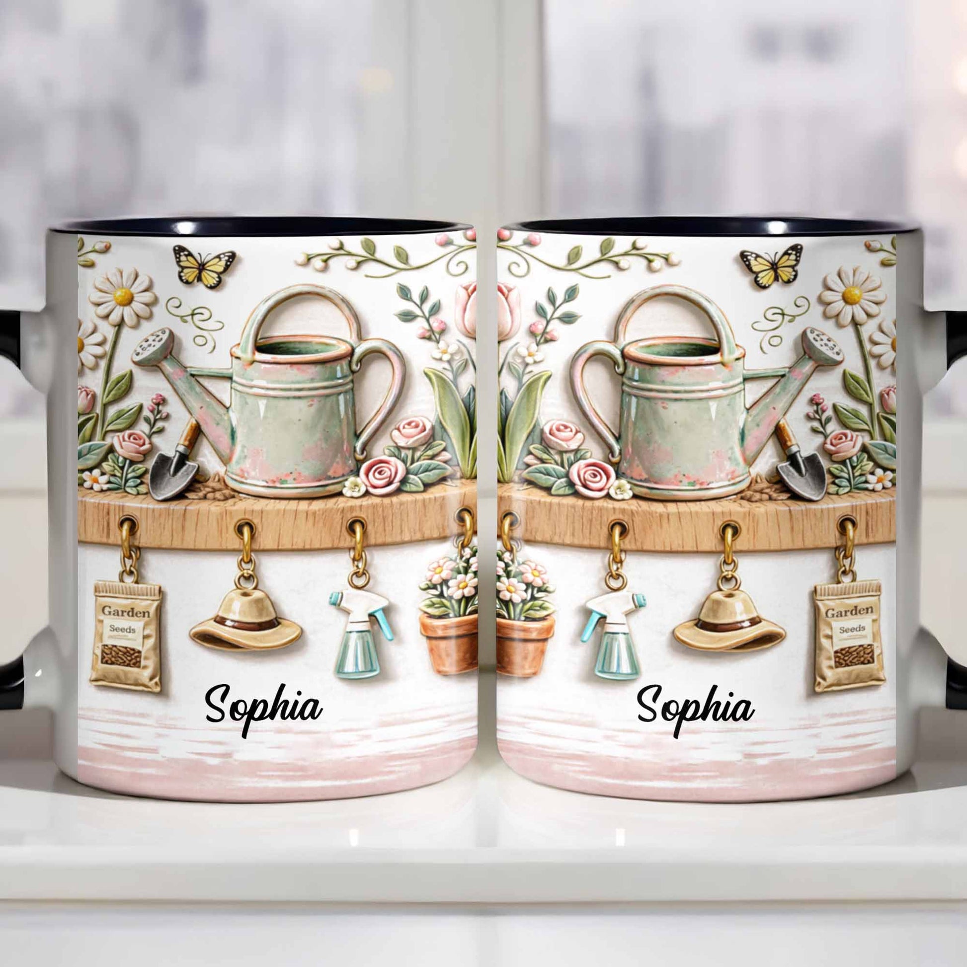 Personalized Mug With Watering Can And Flowers