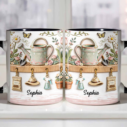 Personalized Mug With Watering Can And Flowers