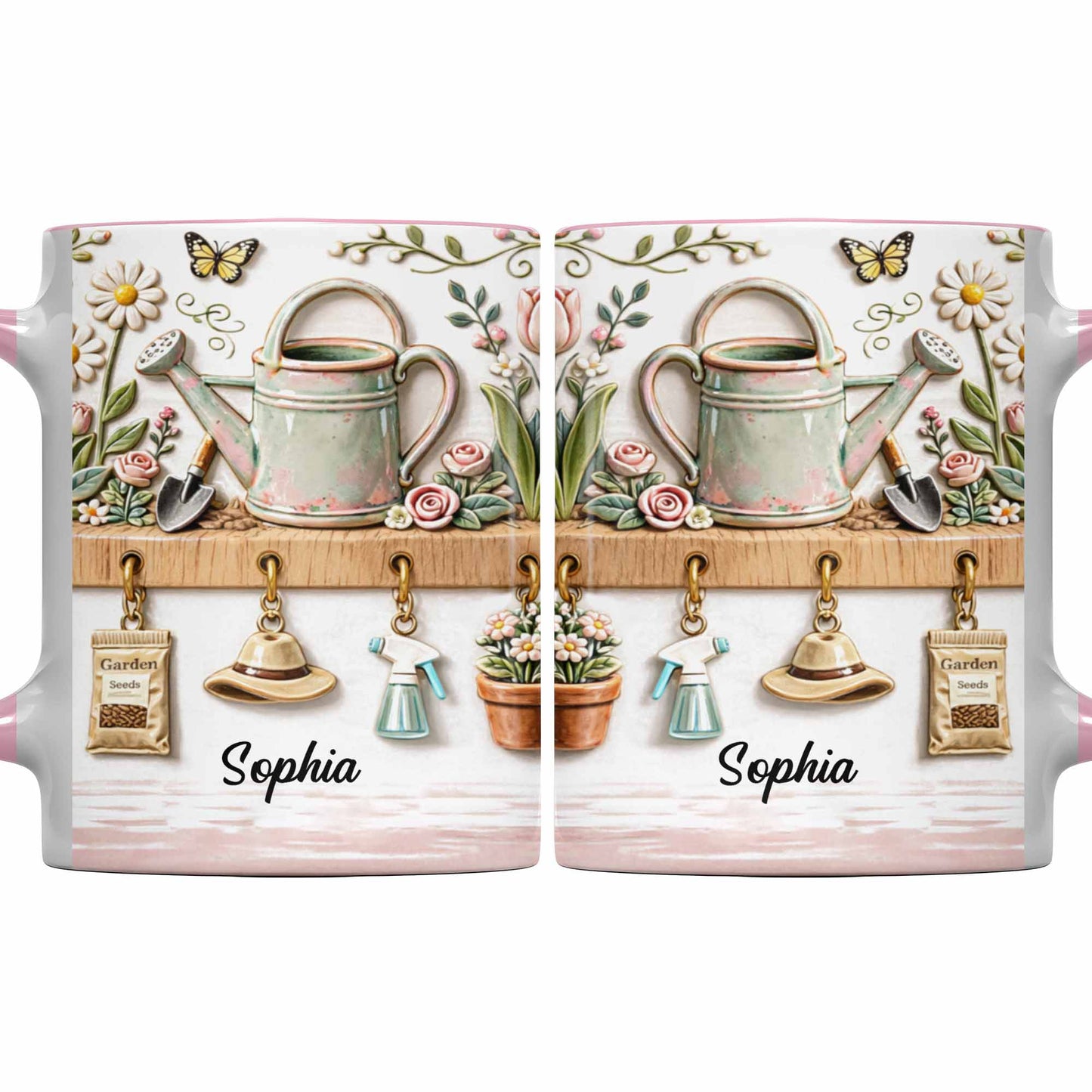 Personalized Mug With Watering Can And Flowers