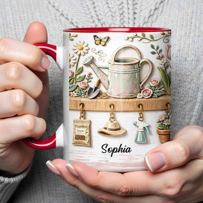 Personalized Mug With Watering Can And Flowers