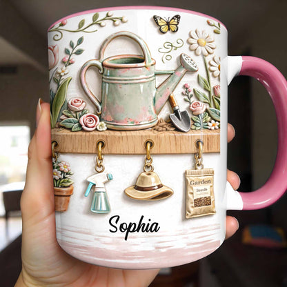 Personalized Mug With Watering Can And Flowers