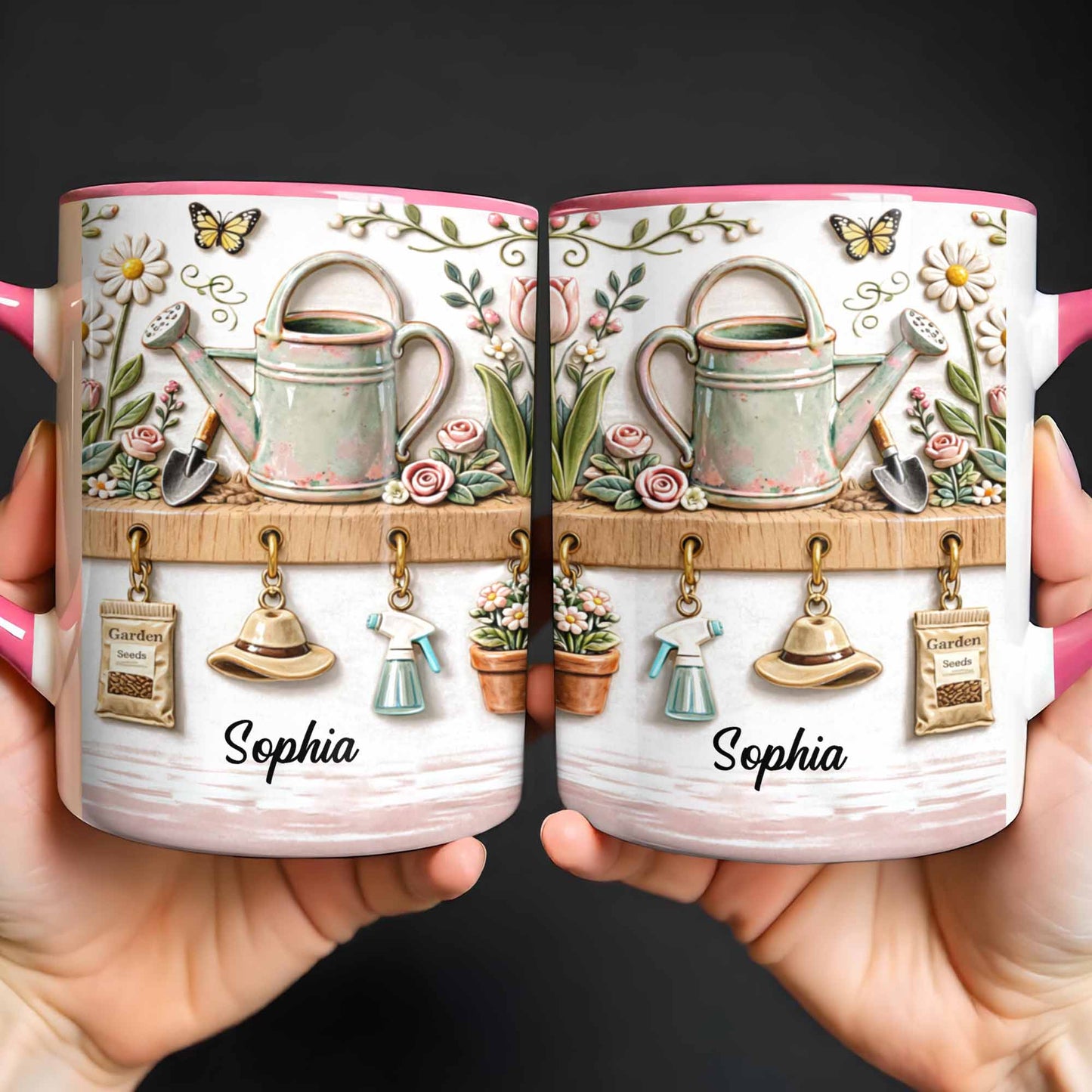 Personalized Mug With Watering Can And Flowers