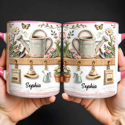 Personalized Mug With Watering Can And Flowers