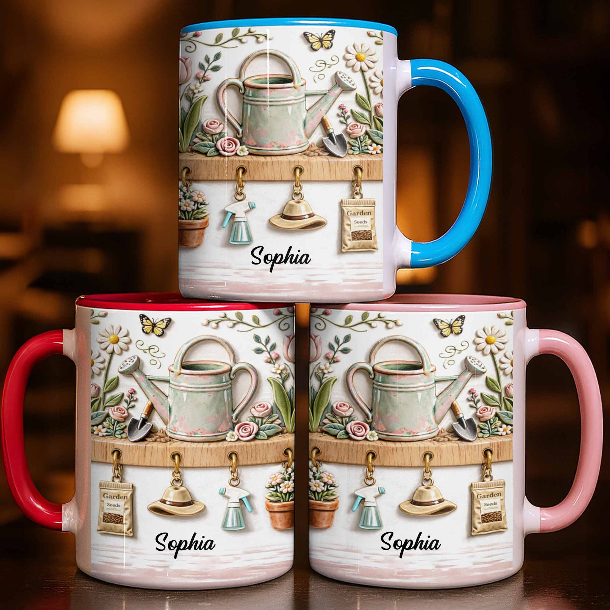 Personalized Mug With Watering Can And Flowers