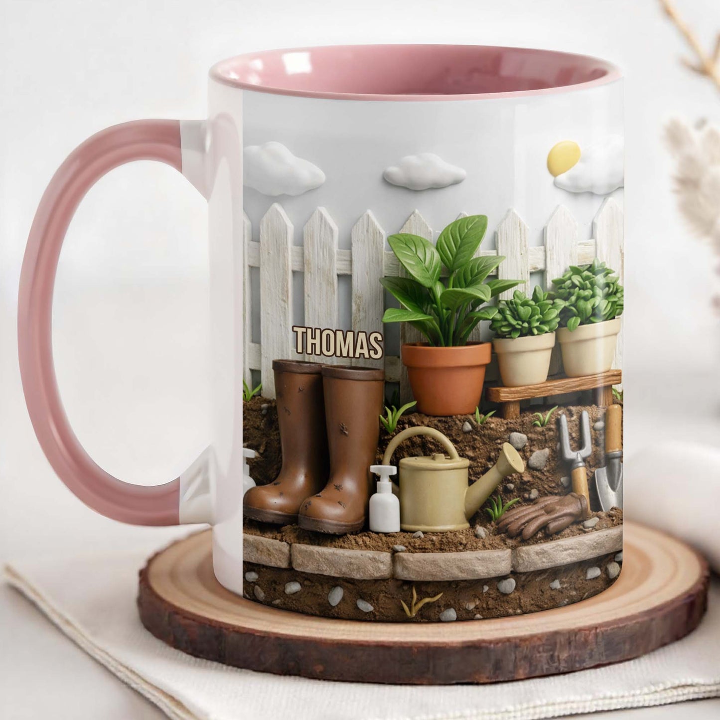 Happiness Blooms In The Garden, Potted Plants And Gardening Boots