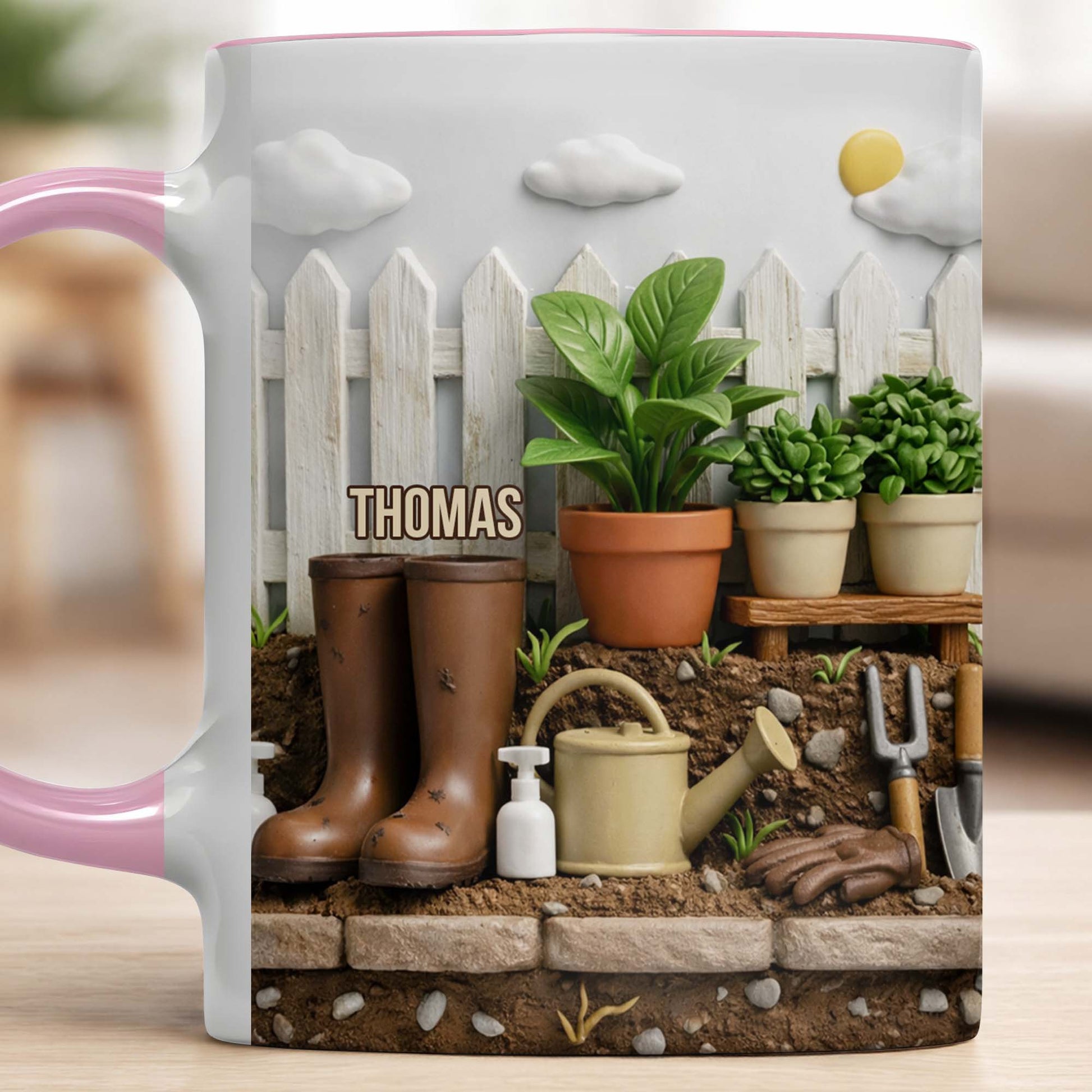 Happiness Blooms In The Garden, Potted Plants And Gardening Boots