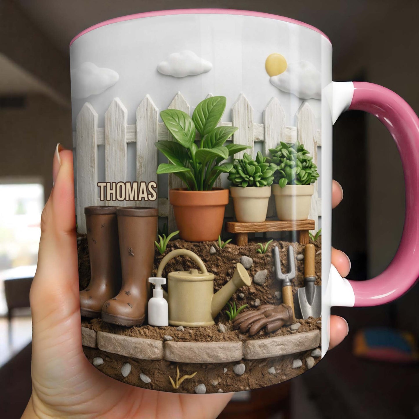 Happiness Blooms In The Garden, Potted Plants And Gardening Boots