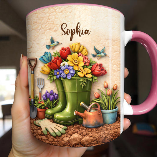 Where Flowers Bloom Garden Boots And Vibrant Floral Design - Personalized Custom Accent Mug - GAR033_AMUG
