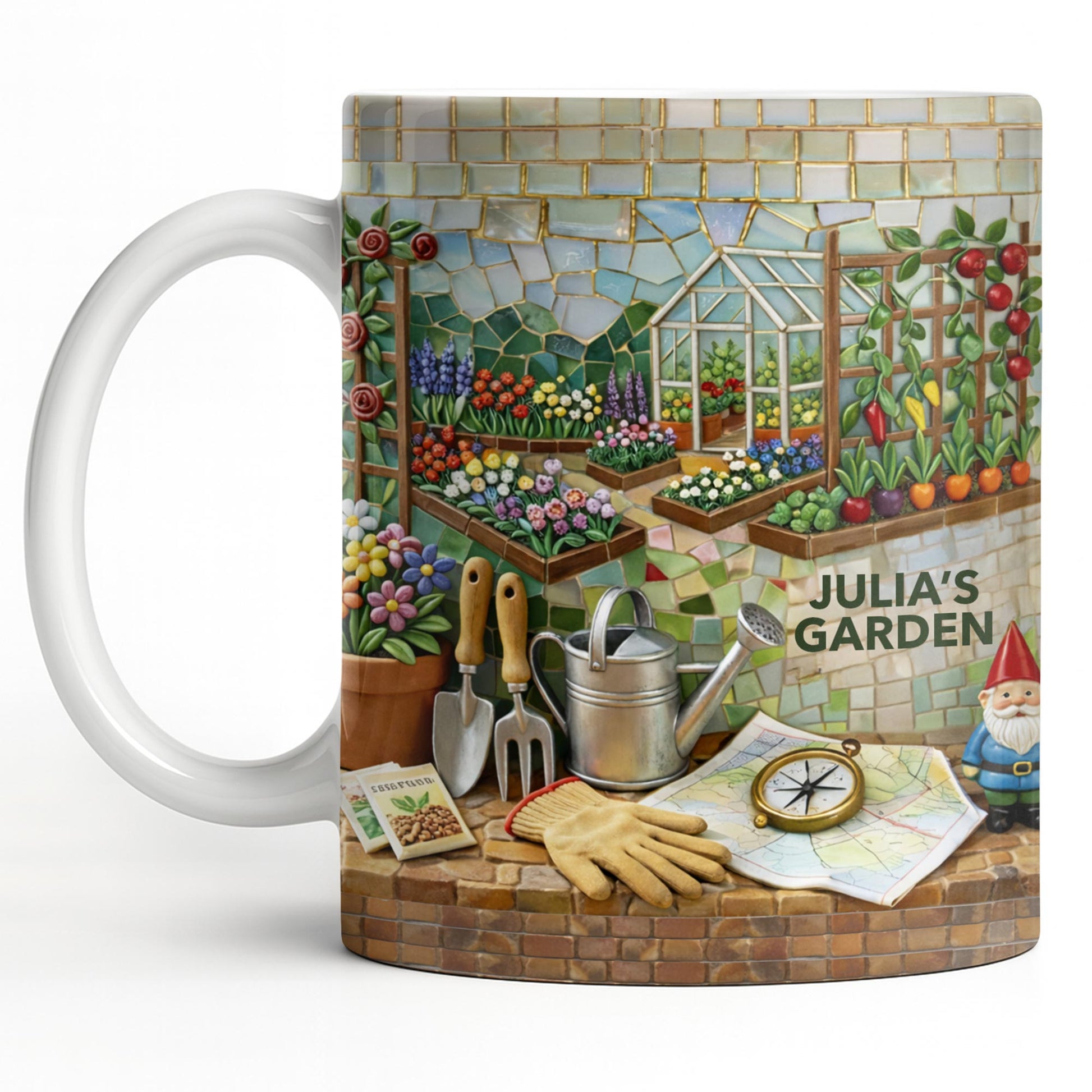 My Garden Mosaic Art With Flowers And Greenhouse