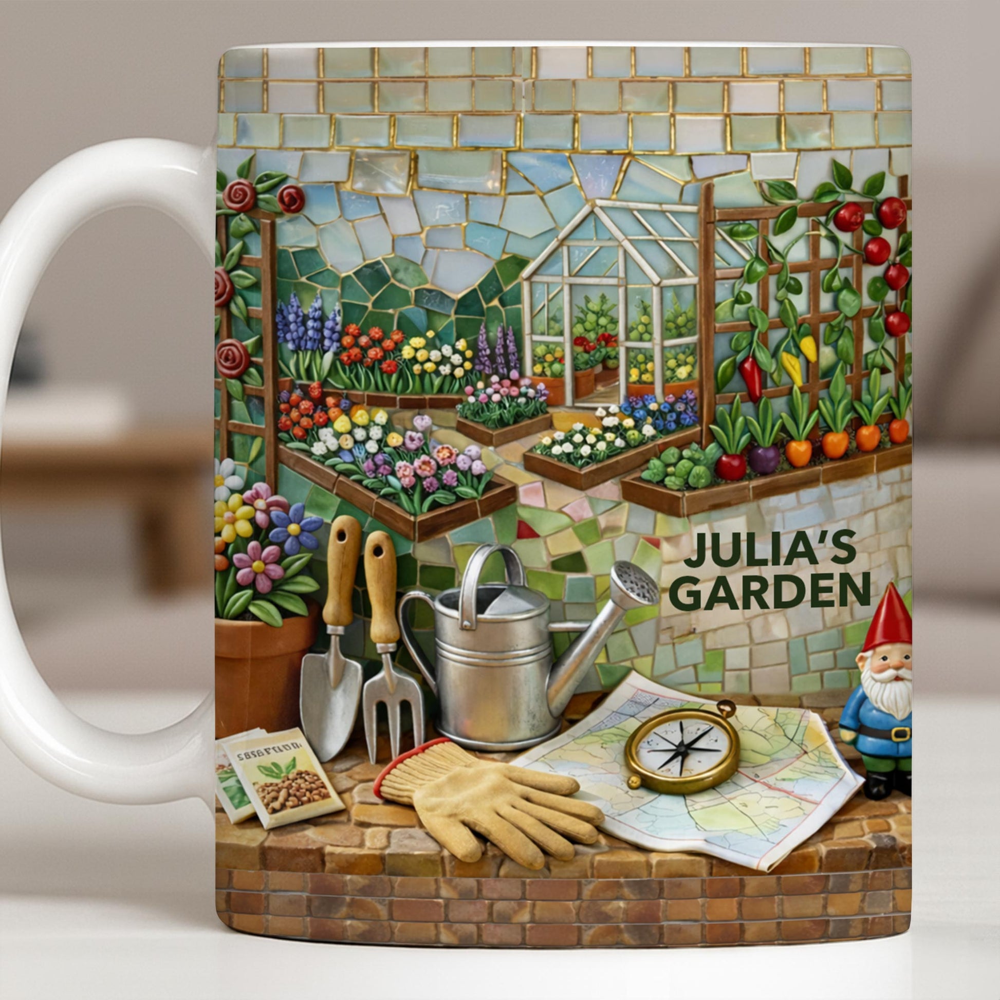 My Garden Mosaic Art With Flowers And Greenhouse