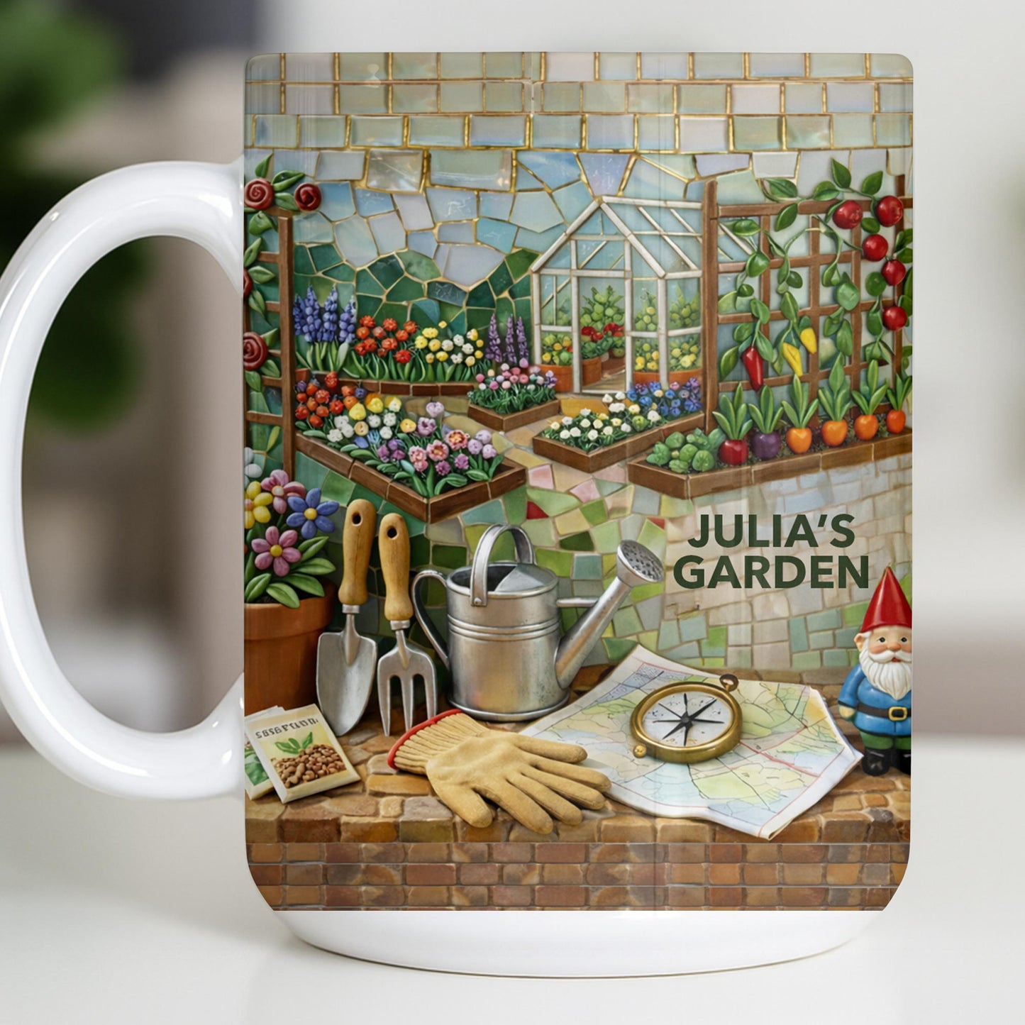 My Garden Mosaic Art With Flowers And Greenhouse