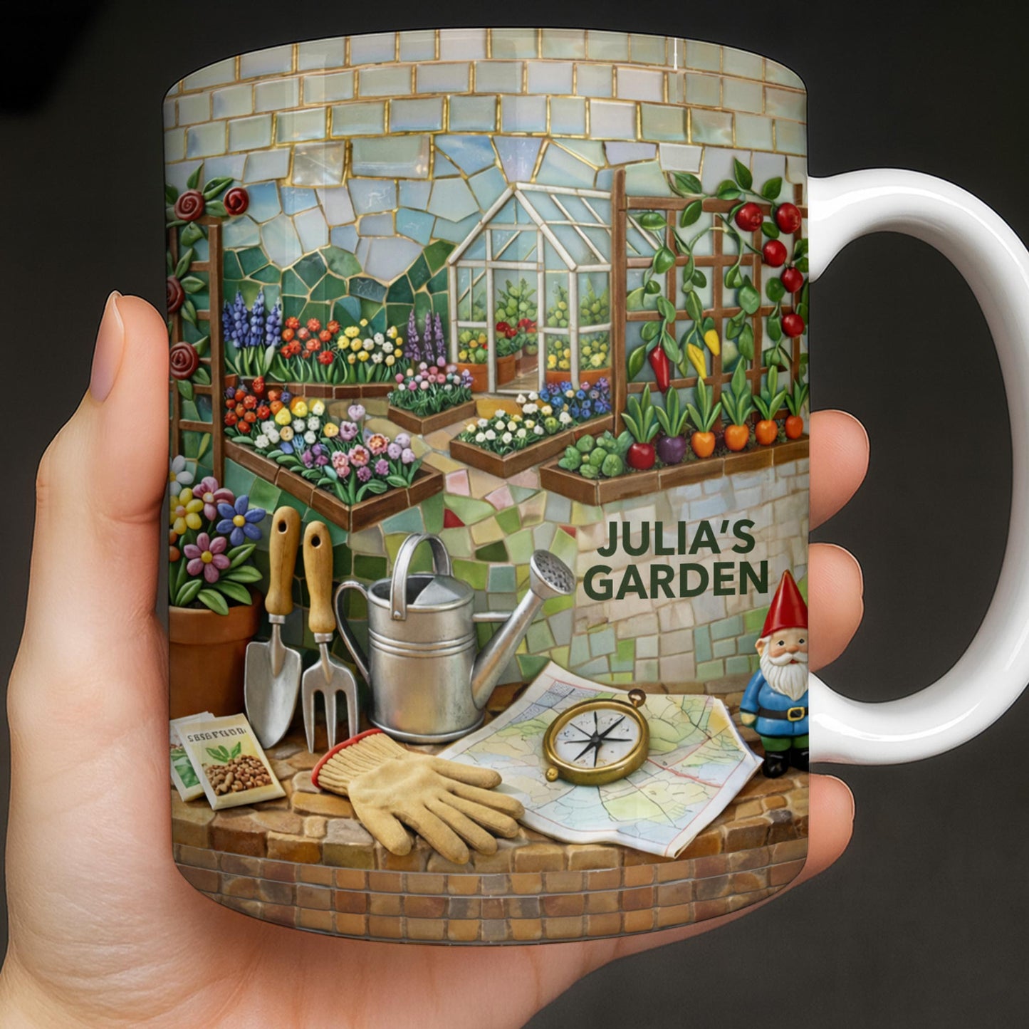 My Garden Mosaic Art With Flowers And Greenhouse